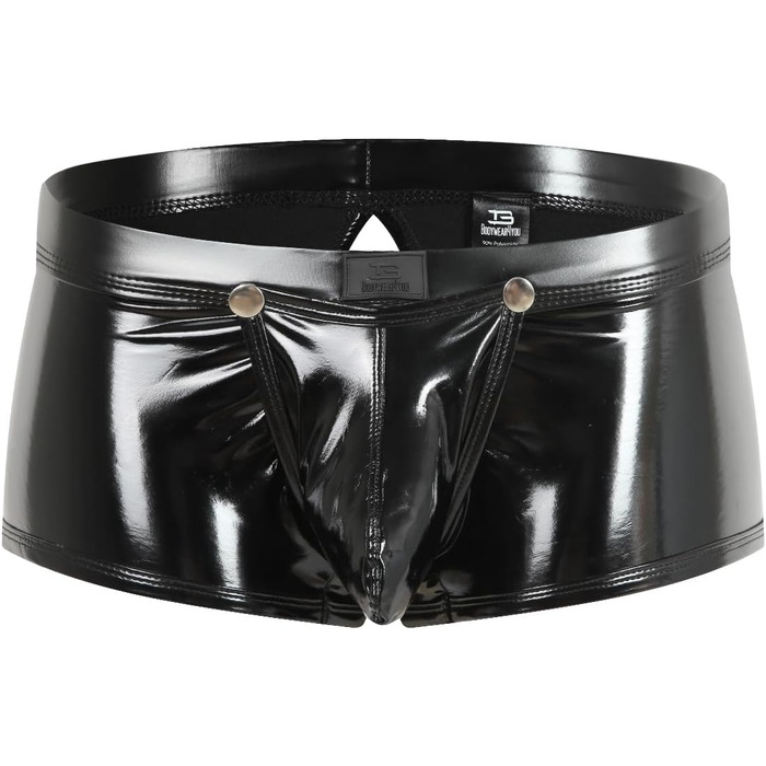 Чоловічі боксери з екошкіри, ефект блиску, відкритий промеж, сексуальна білизна, клубний стиль, джоки, танга, шорти, штани (Чорний, XXL)