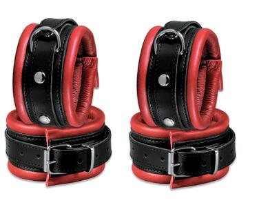Набір для бондейжу з якісної шкіри: наручники, кайдани для ніг, з м'якою підкладкою, червоно-чорний