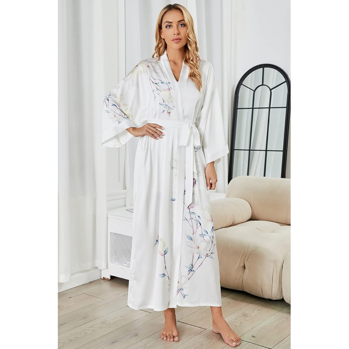 Жіночий шовковий халат-кімоно Moreone з квітковим принтом, білий, довгий, для нареченої та подружок нареченої, нічна сорочка