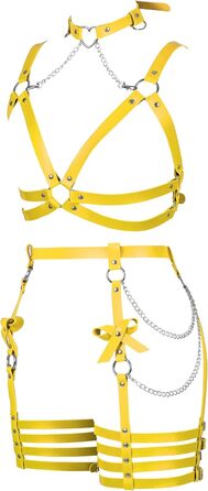 Жіночий шкіряний боді з лямками BANSSGOTH: комплект стрінги з бантиком для танців та святкування, оранжевий/жовтий колір