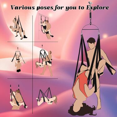 Гойдалка для дорослих BDSM 360° чорна: стельовий ремінь, міцний стенд, зручне сидіння
