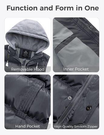 Чоловічий зимовий жилет Wantdo Outdoor з капюшоном, стібаний, сірий (розмір M)