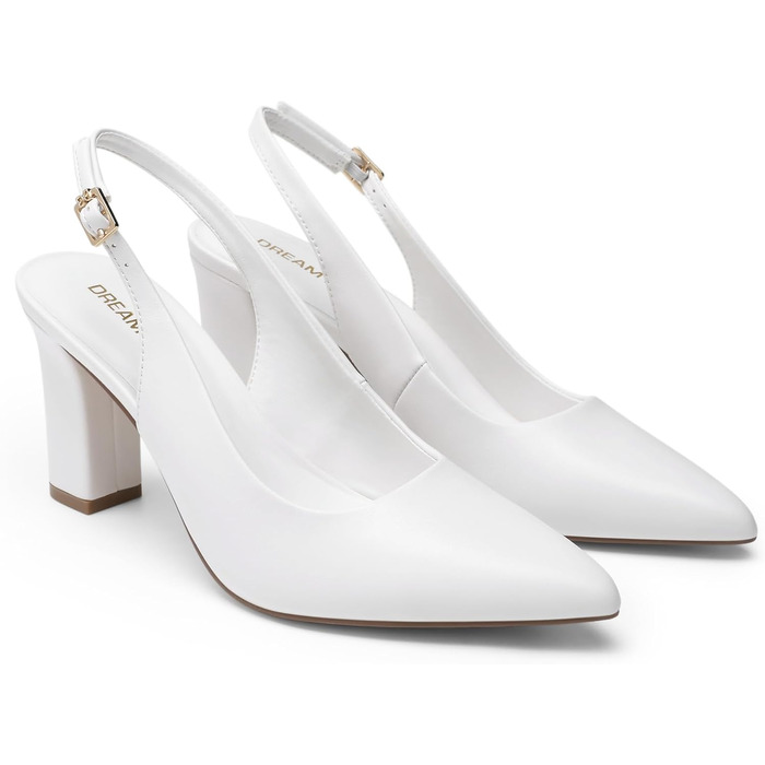 Жіночі туфлі-човники Dream Pairs на підборах з відкритою п'ятою (slingback), білі, розмір 39 EU