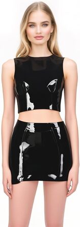 Латексна спідниця-міні для жінок, чорна, з блискавкою, для косплею, стріп-клубу та костюмів