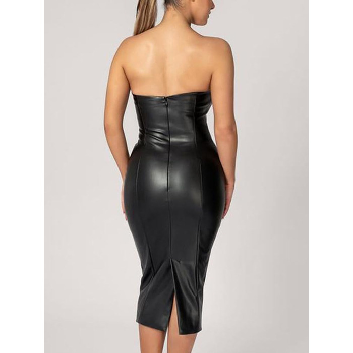 Сукня Onsoyours з еластичної шкіри (вічна шкіра) для жінок, облягаюча, сукня-олівець, без спинки, міді, чорна (XL)