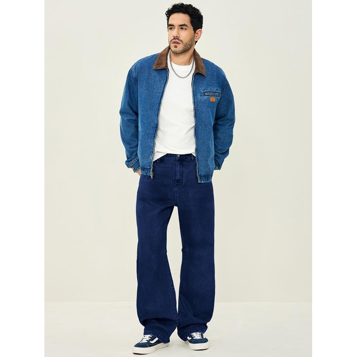 Чоловічі широкі джинси Baggy JMIERR з ефектом прання, вуличний стиль Streetwear, темно-сині, розмір L