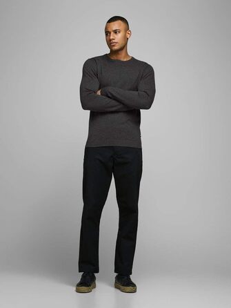 Чоловічий трикотажний джемпер Jack & Jones JJebasic Knit з круглим вирізом, темно-сірий меланж, розмір M