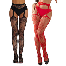 Чорні мереживні панчохи-шкарпетки для жінок, мереживні, мережисті легінси, висока талія, стрінг, чорно-червоні, L-XXL