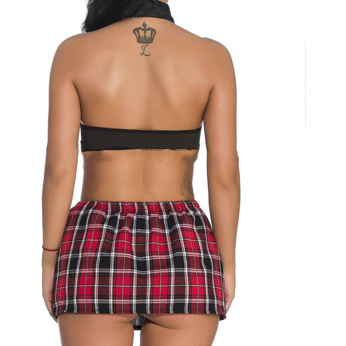 Костюм для косплею: шкільний набір для жінок, чорний. Роль-плей, міні-спідниця в клітинку, топ без рукавів, краватка. Ідеально для Хелловіну.