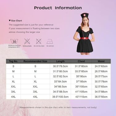 Костюм медсестри Eandarui: комплект форми лікаря/медсестри з короткими рукавами, сукня з V-подібним вирізом та спідницею А-силуету, з поясом та пов'язкою, чорний