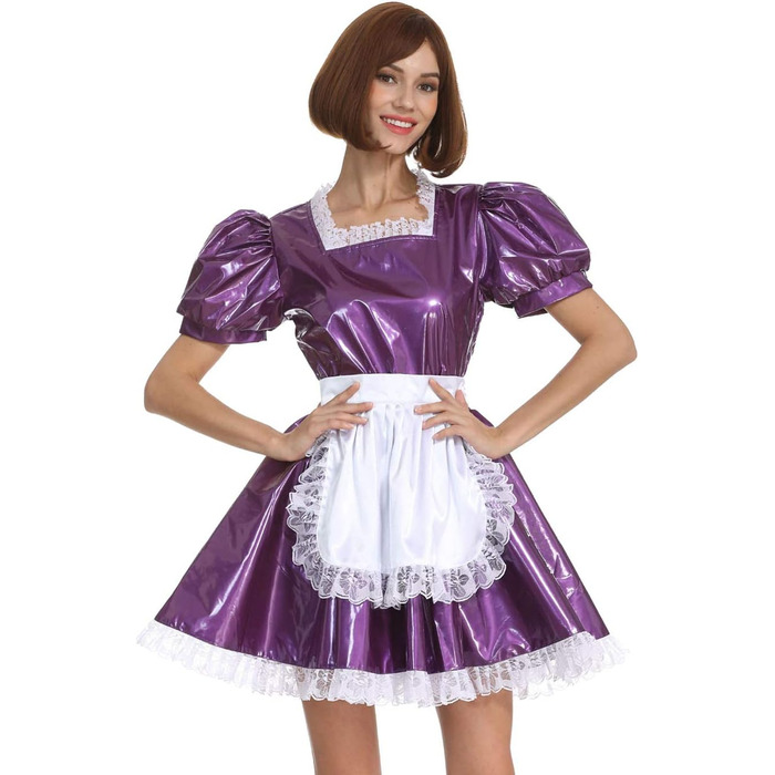 Квіткове PVC-плаття для перевдягання з квадратним вирізом, фіолетове, 3XL