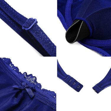 SHEKINI Сексуальний жіночий комплект нижньої білизни: бюстгальтер з кісточками, пуш-ап, мереживо, з підтримкою, тангі, глибокий виріз, відкрита спина, бюст'єр, сексуальна білизна для жінок (Блакитний, 6114, L)