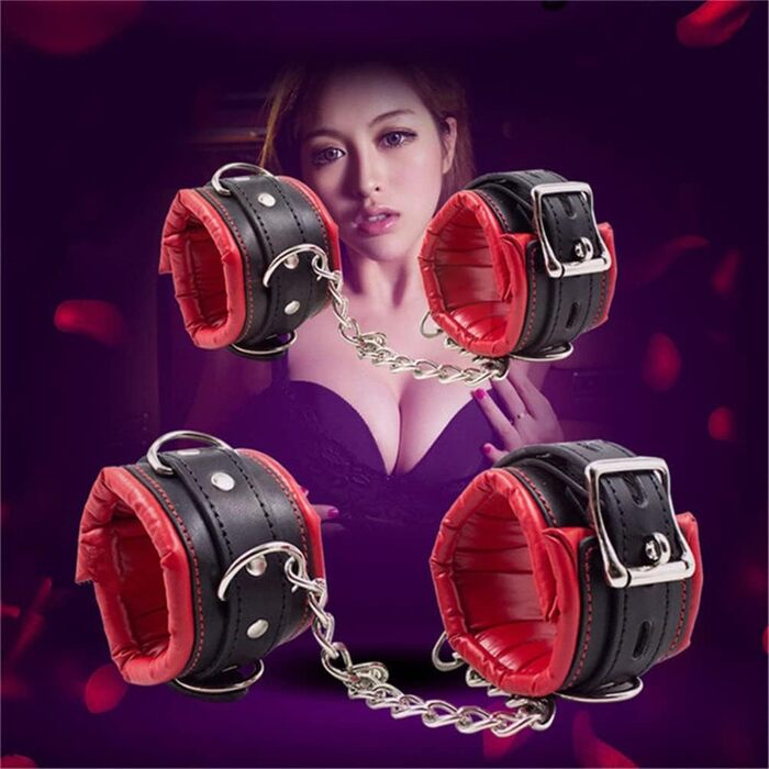Набір наручників та кайданків для ніг Hanyi Leder з м'якою підкладкою, Bondage, іграшки для дорослих для жінок та чоловіків