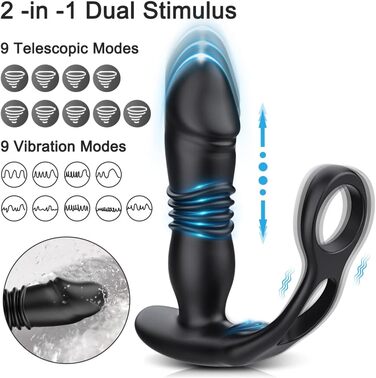 Вібратор анальний, кільце для статевого члена з 9 режимами вібрації, керування через додаток для смартфона - секс-іграшка