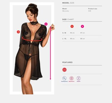 Сексуальний жіночий комплект білизни Selente Love & Fun: халат, танга/ніжна сорочка та шовкова маска для очей (S-M, чорний мереживний)