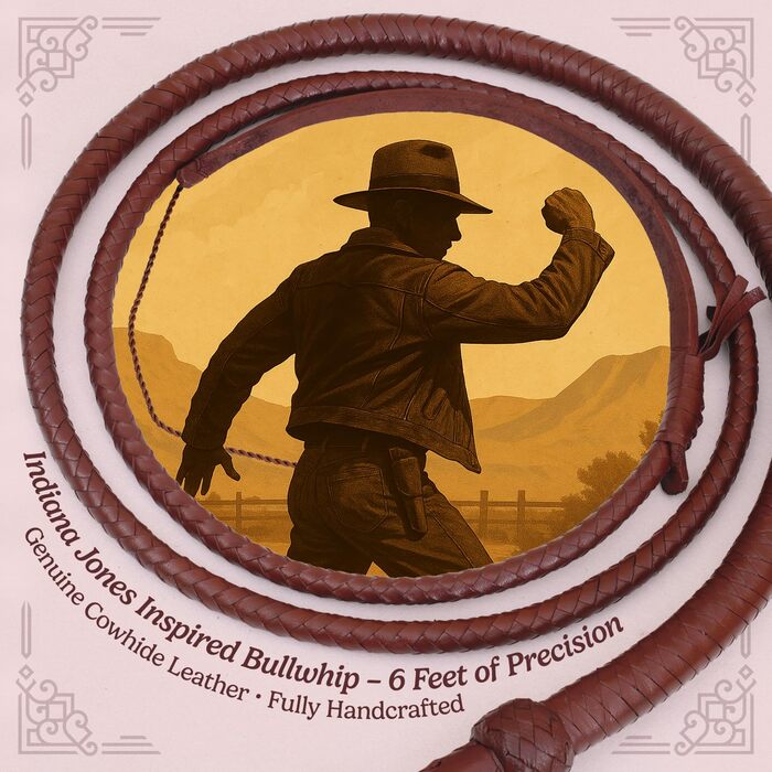 Справжня шкіряна батогом з бичачої шкіри, 8 футів, 8 плетінь, стиль Індіани Джонса, темно-коричневий
