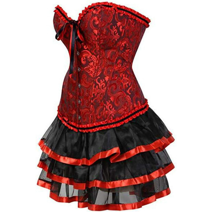 Сукня готична Moulin Rouge Coragenkleid Korett з пишною спідницею, великі розміри -6XL (XS, Червоний-2)