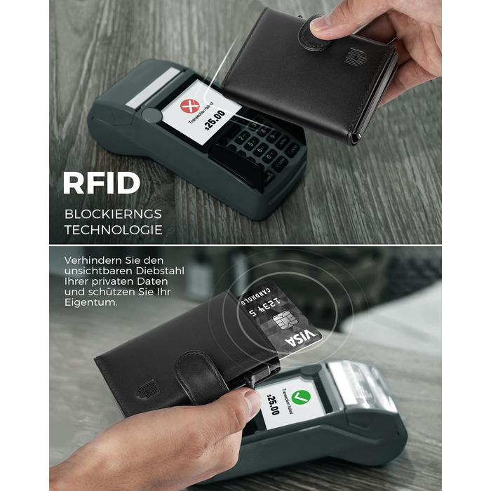 Чоловічий гаманець-картхолдер DODENSHA з RFID-захистом, автоматичним pop-up механізмом для 8-10 карт, відділенням для монет та вікном для ID (Чорний)