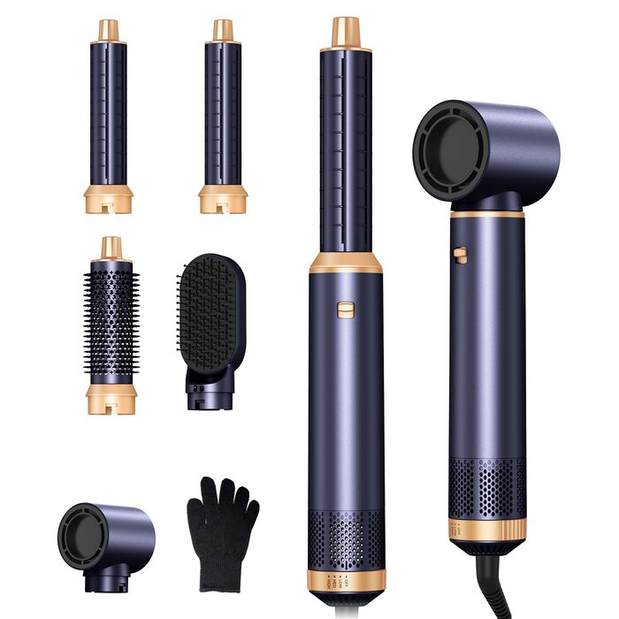Мультистайлер для волосся 5 в 1 MogaWave Airstyler Pro 1000W: фен-щітка, плойка для локонів з іонізацією, набір для об'єму та укладки (фіолетовий)