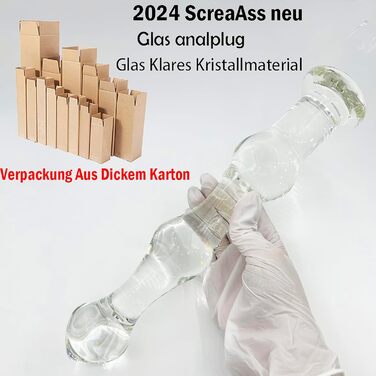 Скляний анальний дildo ScreaAss 31 см XXL з анальними кульками, 48/52/58 мм, для чоловіків та жінок