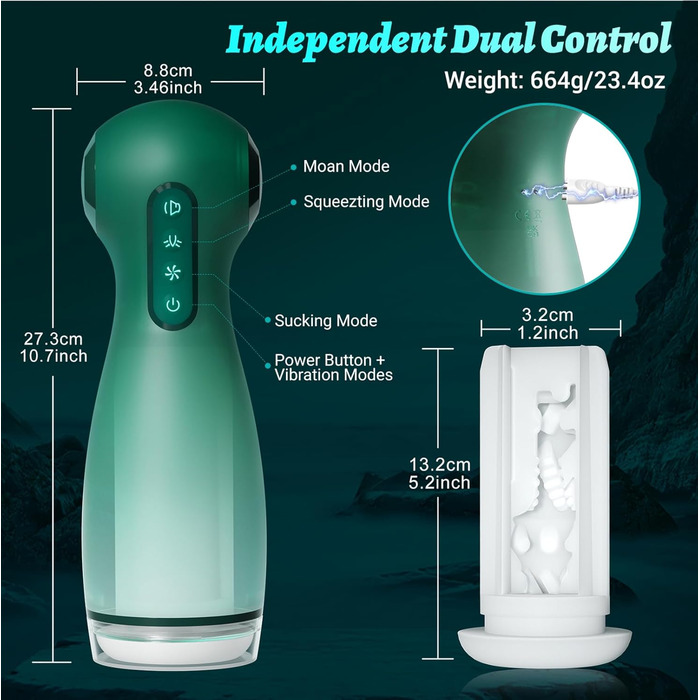 Вібратор для чоловіків з 9 вібраціями та функцією всмоктування, керування через додаток, LZYLWC