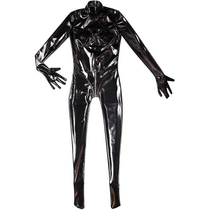 Комбінезон жіночий з еластичної шкіри (PVC) BESYFAY, глянцевий, чорний, XL