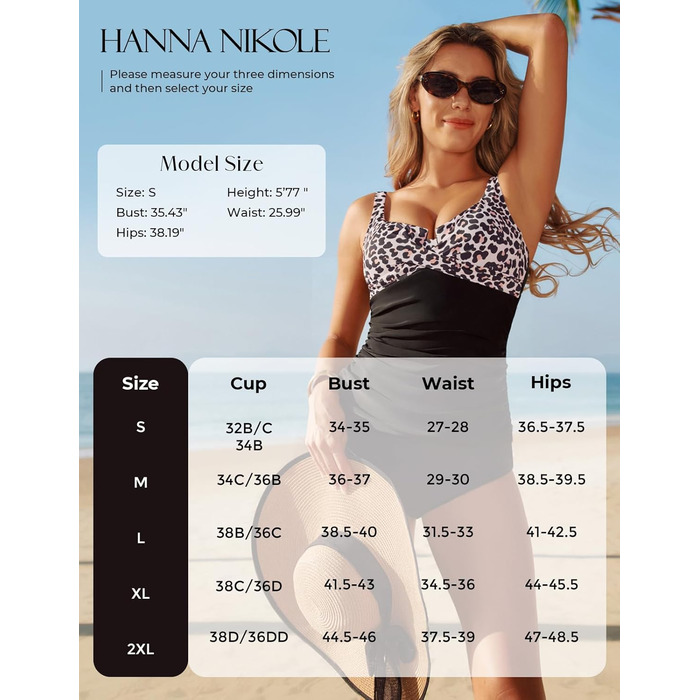 Топ для купальника Tankini Hanna Nikole з животом, зав'язками на грудях, V-подібним вирізом та принтом леопарда, S