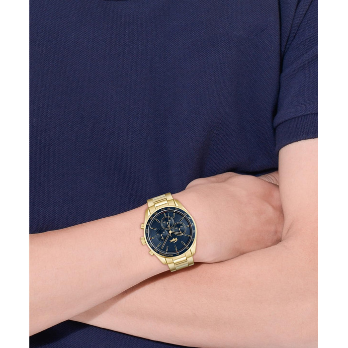 Чоловічий годинник Lacoste Chronograph Boston: кварцовий хронограф у золотисто-синьому кольорі з металевим ремінцем