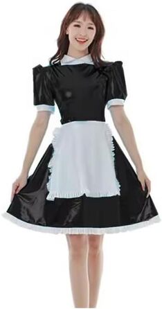 Сукня для перевдягання LIXIAAOOKWEDG для чоловіків, чорна, XL. Костюм горничної з лакованої шкіри, трансвестидська сукня