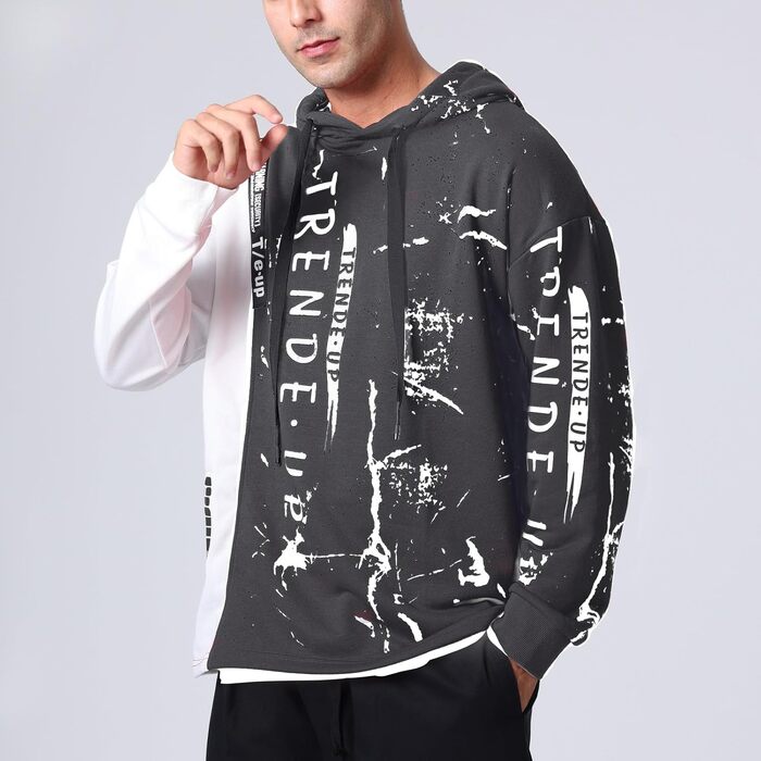 Спортивний худі Techwear для чоловіків та жінок Covisoty: двоколірний світло-сірий світшот у стилі хіп-хоп та стрітвір, розмір XL