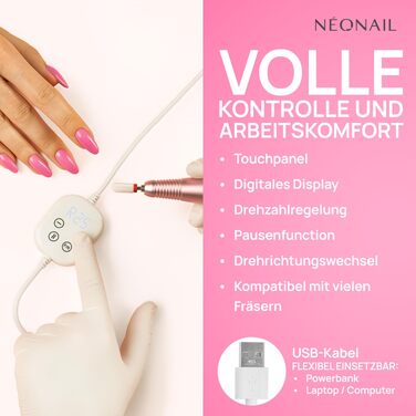 Електричний апарат для манікюру та педикюру NÉONAIL Mini USB Nail Drill 12W — професійний фрезер для нарощених нігтів та видалення мозолів