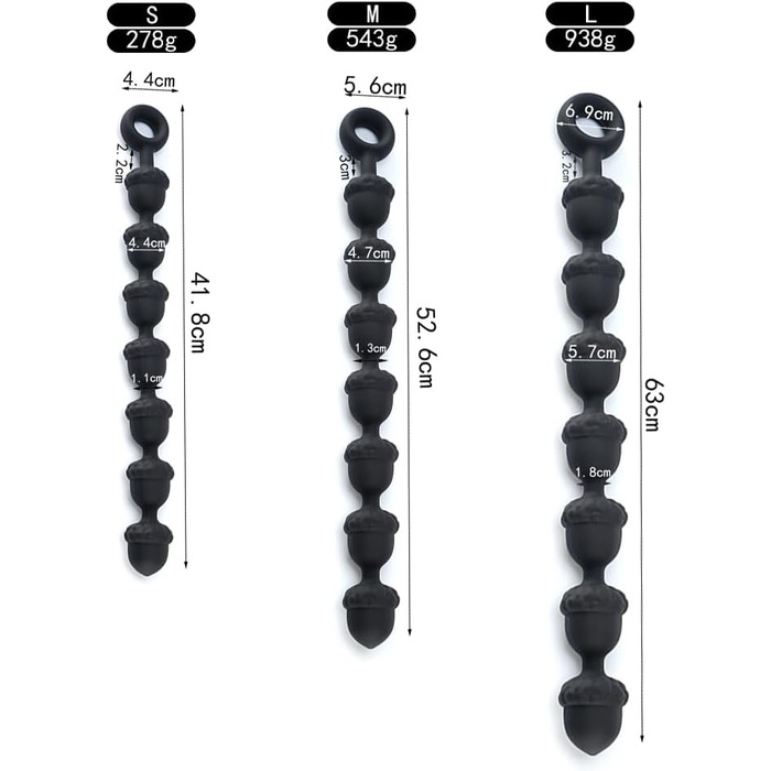 Анальні кульки з силікону NAIXBTY (7 шт.) з ланцюжком, анальні пробки, сексуальні іграшки для жінок та чоловіків (чорний, M)