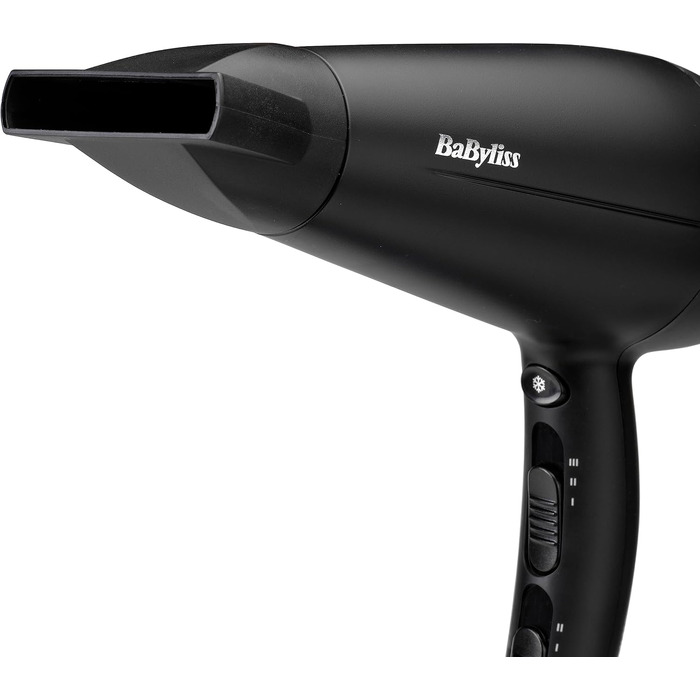 Фен для волосся BaByliss Turbo Smooth D572DE, 2200 Вт, з іонізацією та дифузором, 3 температурні режими, чорний