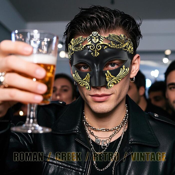 Маскарадні маски для жінок та чоловіків, пара, венеціанська маска, римсько-грецька маска для Хелловіну, костюм, вечірка, бал Black Phoenix Set