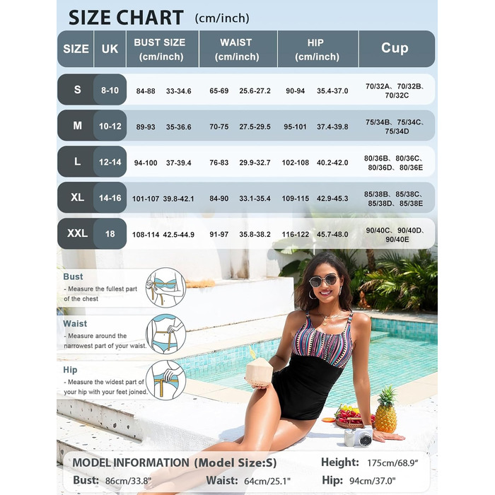 Купальник Vancavoo з пуш-ап, корегуючий, без спинки, з рюшами, пляжний, суцільний (M, Богема + Чорний)