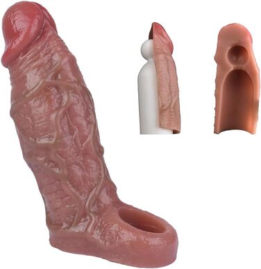 Реалістичний презерватив з силікону з кільцем на яєчках та структурою вен. Презерватив для збільшення статевого члена та затримки еякуляції, стимулятор G-точки. Інтимна іграшка для чоловіків, колір шкіри.