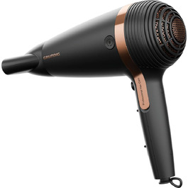 Фен для волосся Grundig Naturashine HD 7081, 2100 Вт, з іонізацією, керамічним покриттям з олією макадамії та кокоса, автоматичним змотуванням кабелю, чорний/рожеве золото