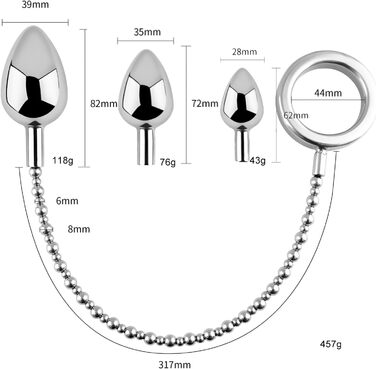 Набір металевих анальних розширювачів Amazbee: 3 шт. (анальний плагін, кільце для пениса, ланцюжок) з нержавіючої сталі, гладкий та спіральний, для чоловіків, жінок, пар, BDSM іграшки