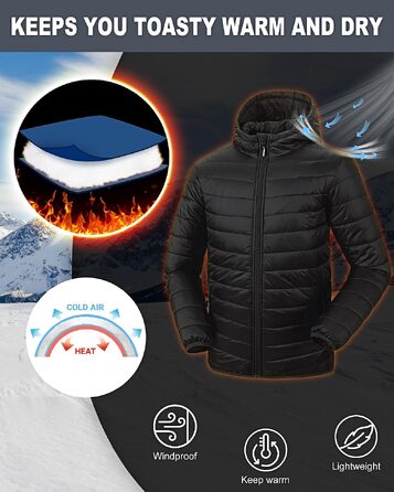 Чоловіча зимова куртка Outdoor Ventures: водонепроникна стібана пуховика, класичний чорний колір, розмір XL