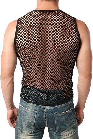 Чоловіча прозора сітчаста футболка з мереживом - ідеальний варіант для нічного клубу та вечірок | Чорний