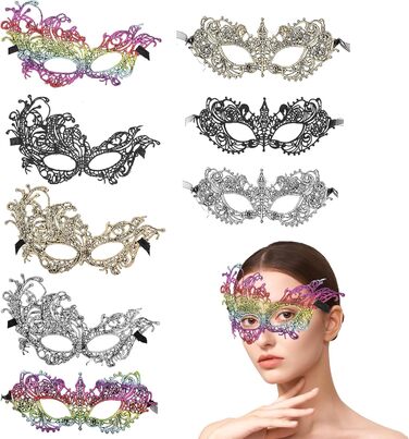 Маска для карнавалу та свят: 8 шт. мереживних масок для жінок (2 стилі: мереживо, фенікс)