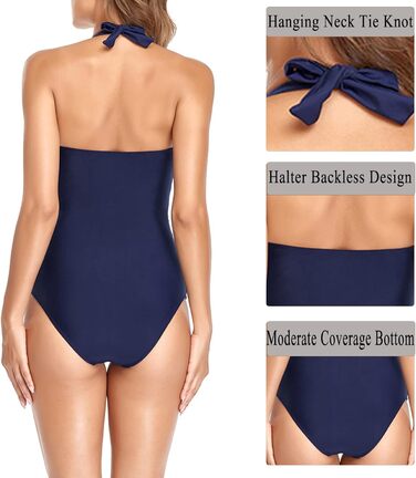 Одноцільний купальник Daen Bauchweg для схуднення з V-подібним вирізом, знімними вставками для контролю живота, спортивний купальник з відкритим спиною (M, Тибетський синій)