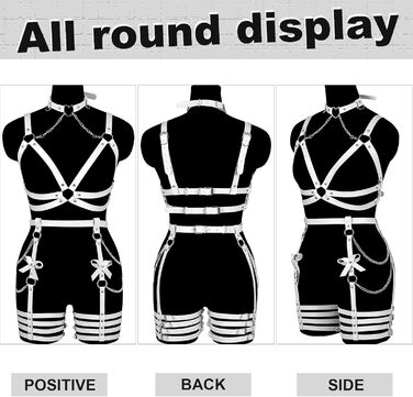 Жіночий шкіряний боді з ланцюжком BANSSGOTH, комплект стрінги, мереживо, для танців та свят (білий)