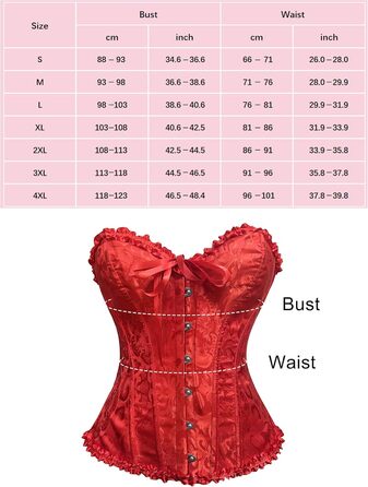 Корсет для жінок з повним бюстом, корсаж, готичний стиль, вінтаж, сатин з квітковим візерунком, бюстєль, топ-корсет для Хелловіну та карнавалу, S- (Червоний, 3XL)