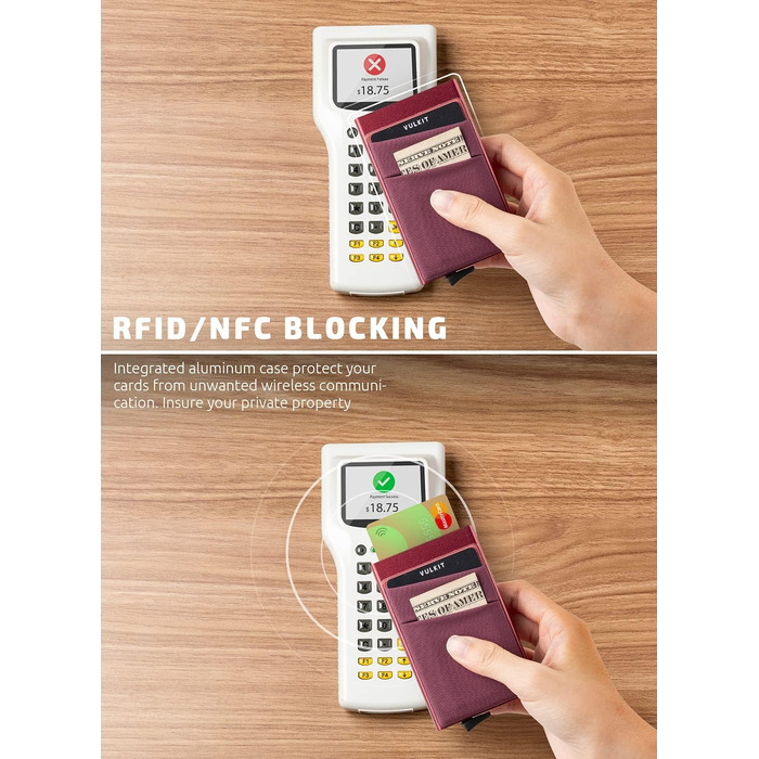Чоловічий RFID/NFC картхолдер VULKIT — компактний шкіряний гаманець для 5-7 карток та купюр, колір винний