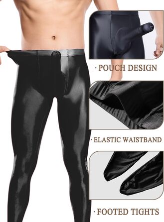 Чоловічі лосини-легінси, блискучі, з підтягнутим силуетом, з підтяжками, напівпрозорі, чорні, розмір L