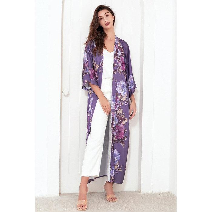Халат жіночий шовковий максі з квітковим принтом, Babeyond | Халат, кімоно, піжама, для дому