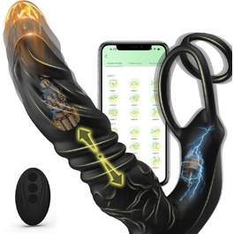 Анальні вібратори TDLPlus з 9 телескопічних та 9 режимів вібрації – ергономічний анальний дildo та анальний плагін для стимуляції простати, з подвійним кільцем для пеніса, секс-іграшки для чоловіків та пар