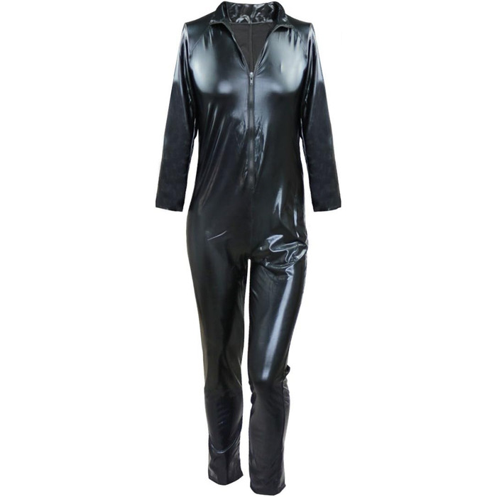Чоловічий комбінезон iiniim з ефектом мокрого блиску, лакована шкіра, чорний