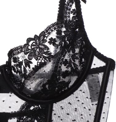 Сексуальний жіночий комплект спідньої білизни: мереживний мереживний топ-бюстгальтер та боді без кісточок, чорний, L